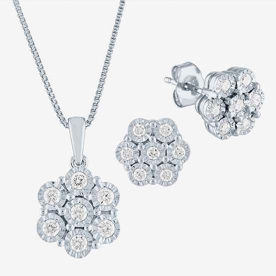 1/2 CT. T.W. Genuine White Diamond Sterling Silver Flower 2-pc. Jewelry Set
