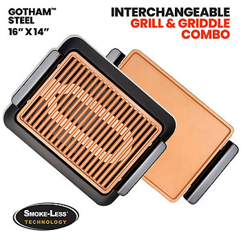 Gotham Steel Indoor Portable Smokeless Electric Grill, Orange/Black