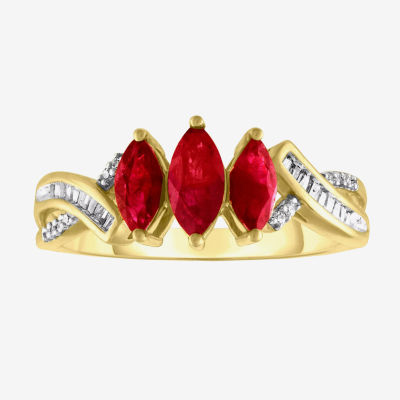 Womens Lead Glass-Filled Red Ruby 10K Gold Cocktail Ring