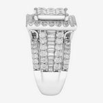 Womens 4 CT. T.W. Genuine White Diamond 10K White Gold Side Stone Halo Engagement Ring