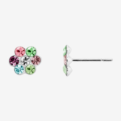 Itsy Bitsy Crystal Sterling Silver 5.5mm Flower Stud Earrings