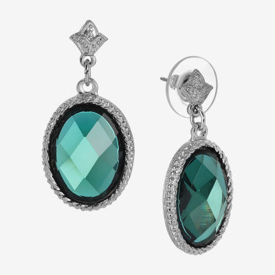 1928 Gold Tone & Blue Womens Oval Drop Earrings