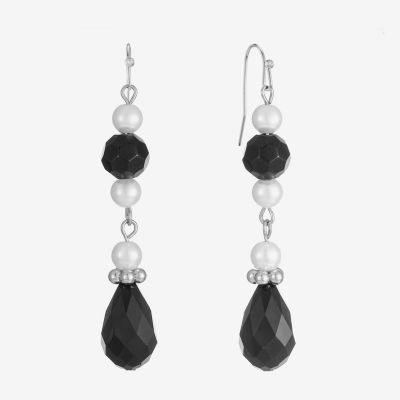 Mixit Silver Tone Simulated Pearl Round Drop Earrings