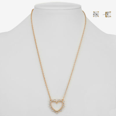 Mixit Gold Tone Pendant Necklace & Stud Earrings Womens Heart Hypoallergenic 2-pc. Jewelry Set