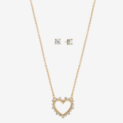 Mixit Gold Tone Pendant Necklace & Stud Earrings Womens Heart Hypoallergenic 2-pc. Jewelry Set