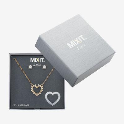 Mixit Gold Tone Pendant Necklace & Stud Earrings Womens Heart Hypoallergenic 2-pc. Jewelry Set