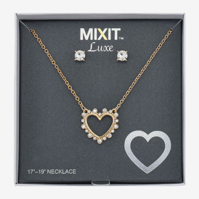 Mixit Gold Tone Pendant Necklace & Stud Earrings Womens Heart Hypoallergenic 2-pc. Jewelry Set