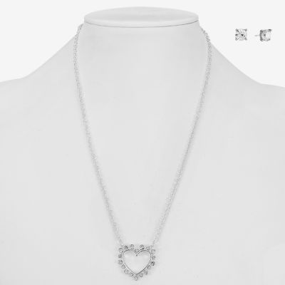 Mixit Silver Tone Pendant Necklace & Stud Earrings 2-pc. Heart Jewelry Set