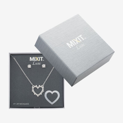 Mixit Silver Tone Pendant Necklace & Stud Earrings 2-pc. Heart Jewelry Set