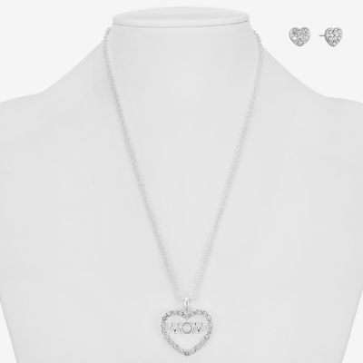 Mixit Silver Tone Mom Pendant Necklace & Stud Earrings 2-pc. Heart Jewelry Set