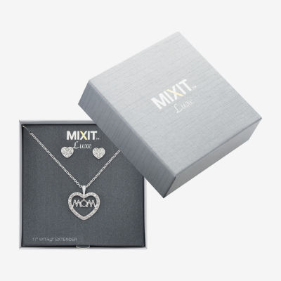 Mixit Silver Tone Mom Pendant Necklace & Stud Earrings 2-pc. Heart Jewelry Set