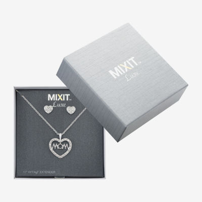 Mixit Silver Tone Mom Pendant Necklace & Stud Earrings Womens Heart Hypoallergenic 2-pc. Jewelry Set