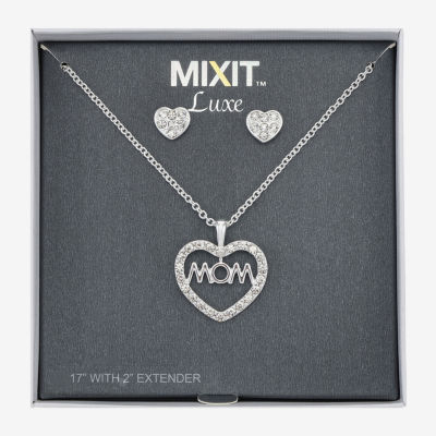 Mixit Silver Tone Mom Pendant Necklace & Stud Earrings 2-pc. Heart Jewelry Set