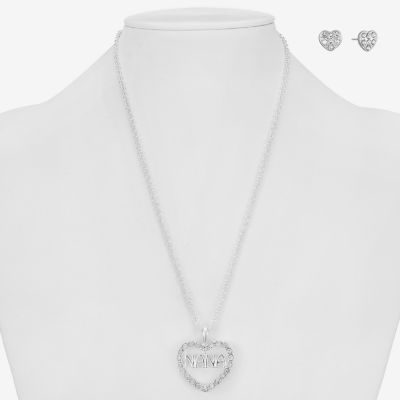 Mixit Silver Tone Nana Pendant Necklace & Stud Earrings Womens Heart Hypoallergenic 2-pc. Jewelry Set