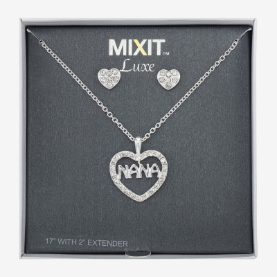 Mixit Silver Tone Nana Pendant Necklace & Stud Earrings Womens Heart Hypoallergenic 2-pc. Jewelry Set