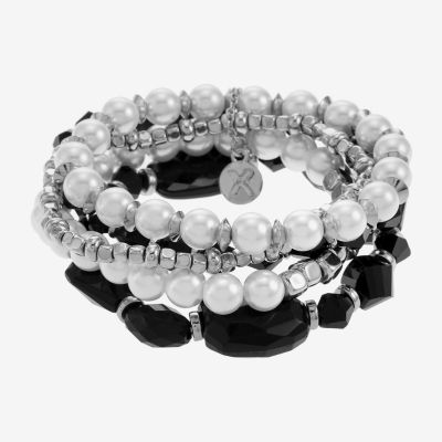 Mixit Silver Tone & Black Beaded Stretch 5-pc. Simulated Pearl Bracelet Set