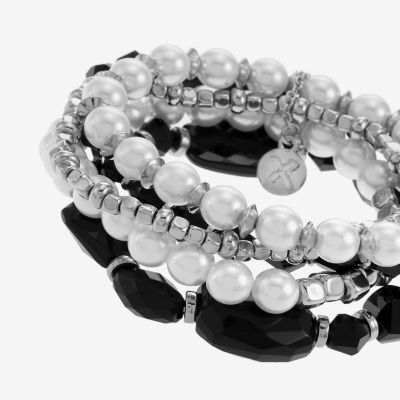 Mixit Silver Tone & Black Beaded Stretch 5-pc. Simulated Pearl Bracelet Set