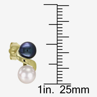 Black & White Cultured Freshwater Pearl 10K Yellow Gold Earrings