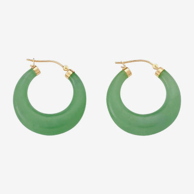 Genuine Green Jade 14K Gold Over Silver 31mm Hoop Earrings