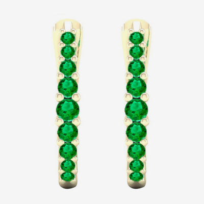 Genuine Green Emerald 10K Gold 16.1mm Hoop Earrings