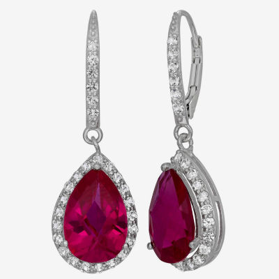 Lab Created Ruby & Lab Created White Sapphire Sterling Silver Earrings