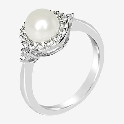 Cultured Freshwater Pearl & Lab-Created White Sapphire Sterling Silver Cocktail Ring