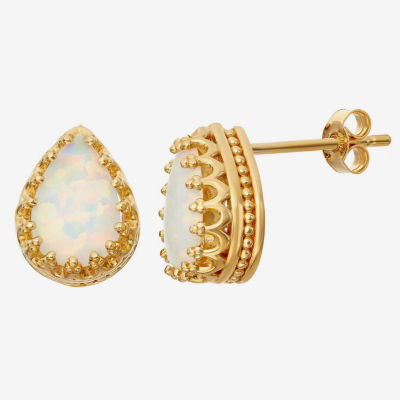 Simulated Opal 14K Gold Over Silver Earrings