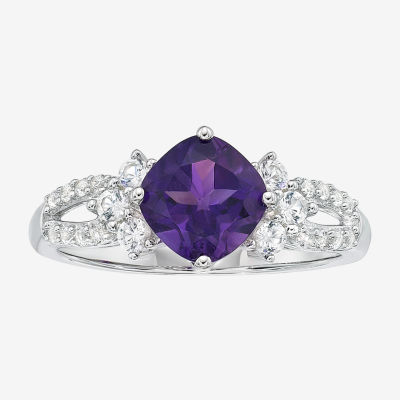 Genuine Amethyst & Lab-Created White Sapphire Sterling Silver Cocktail Ring
