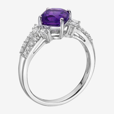 Genuine Amethyst & Lab-Created White Sapphire Sterling Silver Cocktail Ring