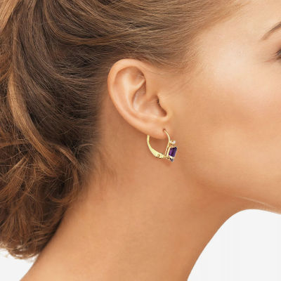 Genuine Purple Amethyst 10K Gold Drop Earrings