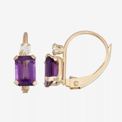 Genuine Purple Amethyst 10K Gold Drop Earrings