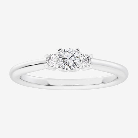 (G-H / Si1-Si2) Womens 1/3 CT. T.W. Lab Grown White Diamond Sterling Silver Side Stone 3-Stone Promise Ring, 6, Nocolor