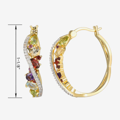 Multi Color Gemstone 18K Gold Over Silver 29.5mm Infinity Hoop Earrings