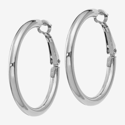 Made in Italy 14K White Gold 25mm Round Hoop Earrings