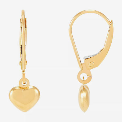 Womens 14K Gold Heart Drop Earrings