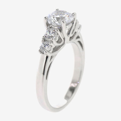 Womens White Cubic Zirconia Sterling Silver Cocktail Ring