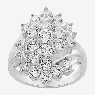 Womens Cubic Zirconia Sterling Silver Cocktail Ring