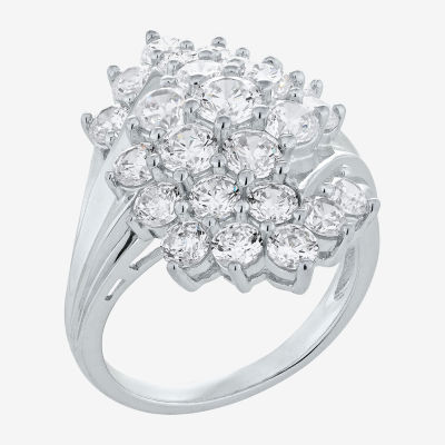 Womens Cubic Zirconia Sterling Silver Cocktail Ring