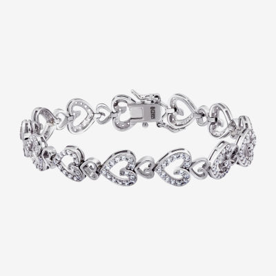 Diamonart White Cubic Zirconia Sterling Silver Heart 7.25 Inch Tennis Bracelet