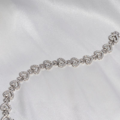 Diamonart White Cubic Zirconia Sterling Silver Heart 7.25 Inch Tennis Bracelet