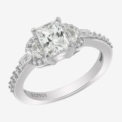Diamonart Womens Cubic Zirconia Sterling Silver Side Stone Engagement Ring