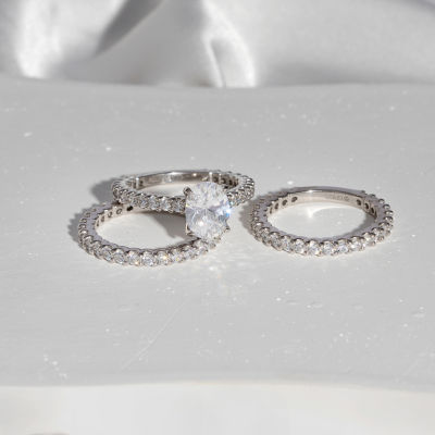 Diamonart Womens Cubic Zirconia Sterling Silver Bridal Set