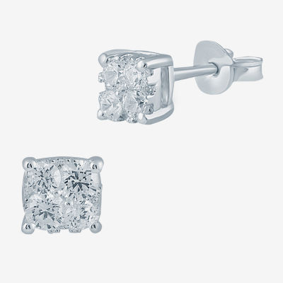 3/4 CT. T.W. Natural White Diamond Sterling Silver 5.7mm Stud Earrings