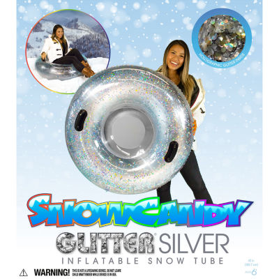 Pool Candy Deluxe Silver Glitter Inflatable Snow Sled