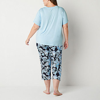 Liz Claiborne Cool and Calm Womens Plus 2-pc. V-Neck Short Sleeve Capri  Pajama Set - JCPenney