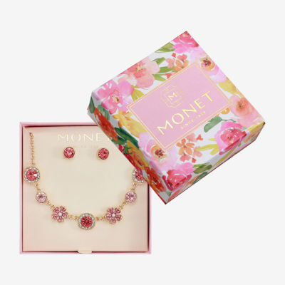 Monet Jewelry Collar Necklace And Stud Earring 2-pc. Glass Flower Jewelry Set