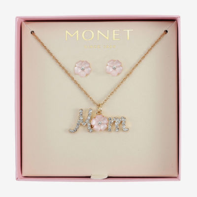 Monet Jewelry Mom Pendant Necklace And Stud Earring 2-pc. Glass Flower Set