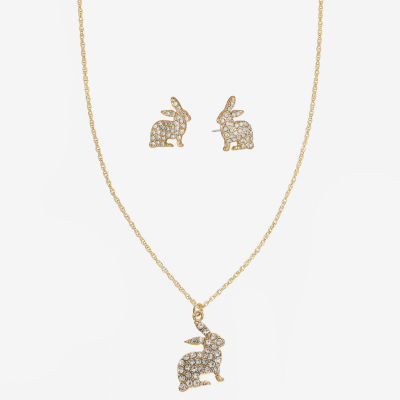 Monet Jewelry Bunny Pendant Necklace And Stud Earring 2-pc. Glass Jewelry Set