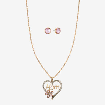 Monet Jewelry Mom Pendant Necklace And Stud Earring 2-pc. Glass Heart Jewelry Set