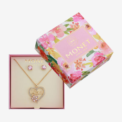 Monet Jewelry Mom Pendant Necklace And Stud Earring 2-pc. Glass Heart Jewelry Set